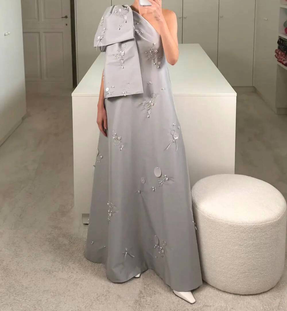 NEW BERNADETTE winnie jewel embroidered dress in silver grey with embroidery